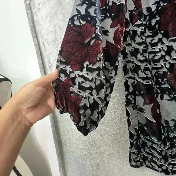 Abercrombie & Fitch Mini Dress S Floral Burnout Lined Black Burgundy Whimsigoth - Picture 5 of 14